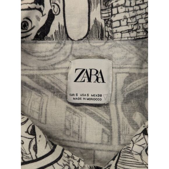 Zara Shirt Small Men's White Button Down Anime All Over Print Short Sleeve - Picture 3 of 6